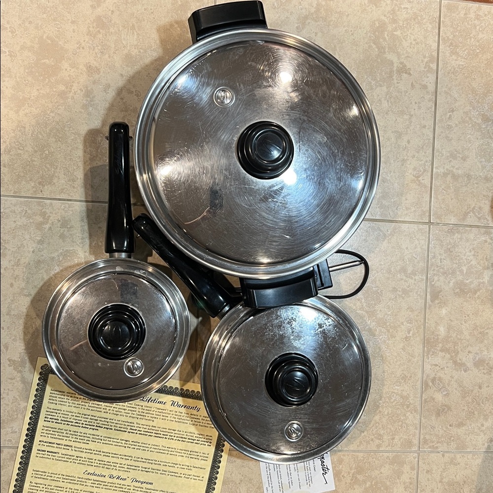 Authentic Saladmaster Stainless Steel Cookware Set with Black Handles